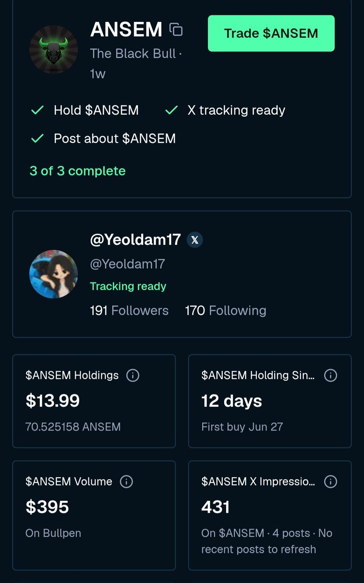 Yeoldam17's tweet photo. Finally i complete all of them. Im down 37% but i never sell it. Time to load up more $ansem 

Hope for $ansem airdrop 🥹 https://t.co/MWxgGqSX91