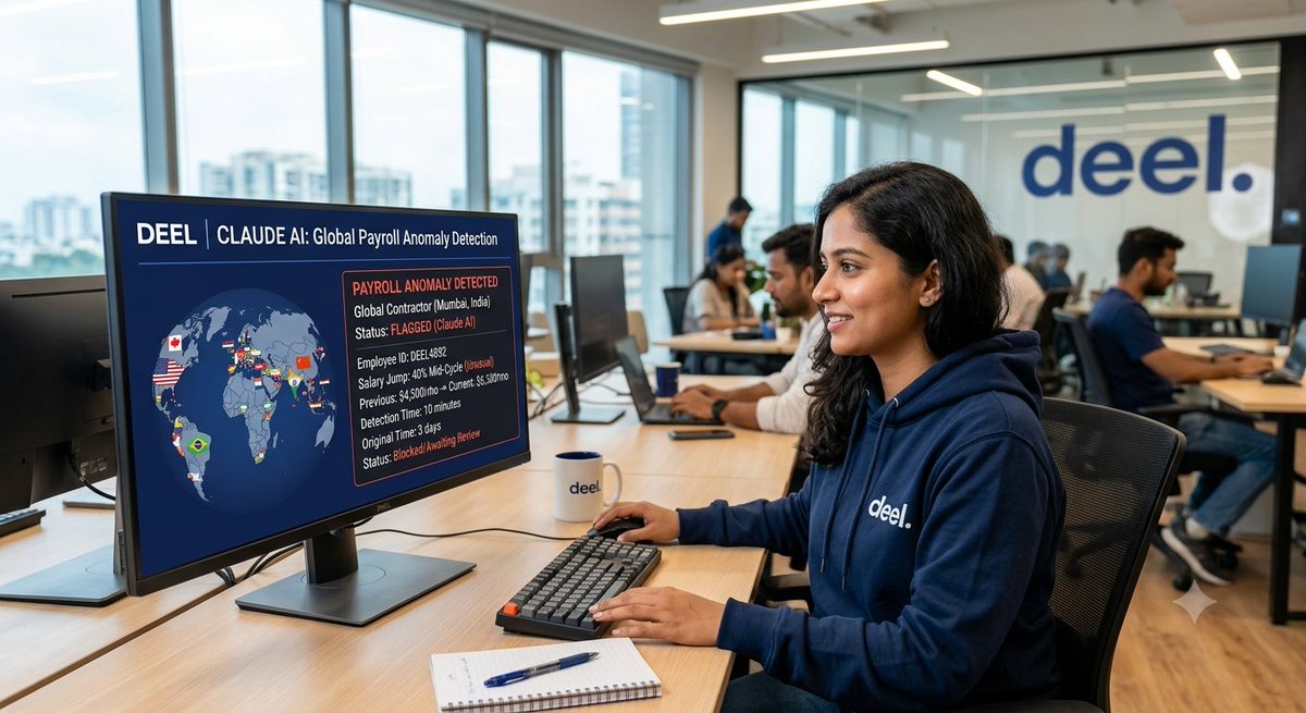 saranya1597's tweet photo. In global payroll, speed isnโt just about efficiency- itโs about dignity.
Thatโs why we built an AI system at Deel. What used to take 3 days to catch (like a 40% salary jump) now takes 10 minutes with Claude. @deel #Deelspeed https://t.co/7b0hsMsQ54