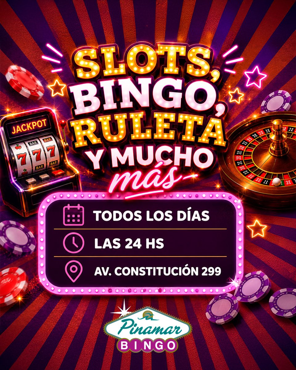 BingoPinamar's tweet photo. 🎰✨ Todos los días hay una nueva oportunidad para divertirse
Slots, bingo, ruleta y toda la emoción te esperan las 24 hs en Bingo Pinamar 🍀💥
📍 Av. Constitución 299, Pinamar
🕖 24 hs
📅 365 días del año
#BingoPinamar #Slots #Bingo #Ruleta #Diversión #Premios https://t.co/6Zu7lOouH7