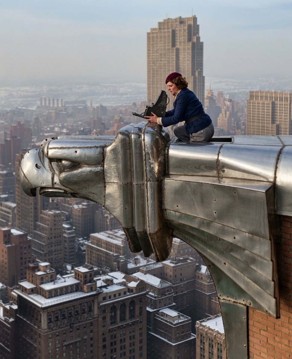 gomezdetejada's tweet photo. La fotógrafa Margaret Bourke-White en una gárgola en la cima del Edificio Chrysler de Nueva York, alrededor de 1930. https://t.co/a32V26xiAI