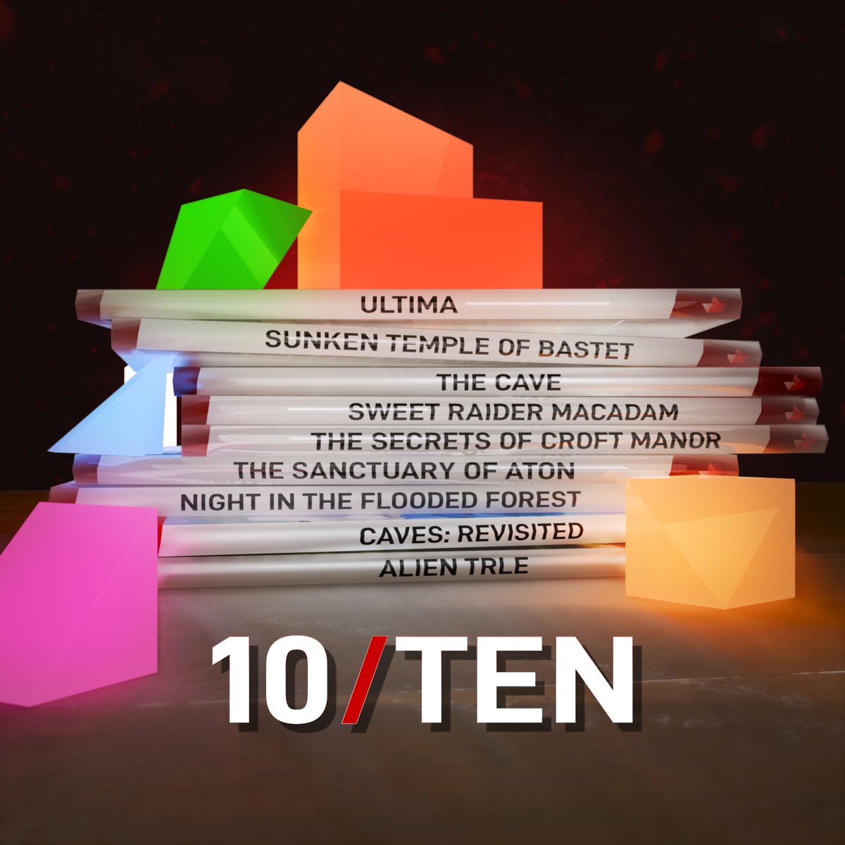 tombengine's tweet photo. The wait is over. Introducing 10/TEN, a collection of brand-new levels using Tomb Engine. Each level was designed to be a short raid for users to try out Tomb Engine (or TEN for short), hence the name “10/TEN”. 

Download: https://t.co/FlB94gEhg1 
#10OutOfTEN #TRLE #TombEngine https://t.co/eUQMyLfICw