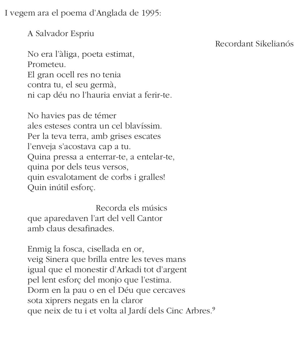 MVilallonga's tweet photo. El 10 de juliol de 1913 va néixer Salvador Espriu. Va viure 71 anys.
Maria Àngels Anglada va dedicar-li aquest poema als 10 anys de la seva mort, el 1995. https://t.co/n5aiRMt3HU