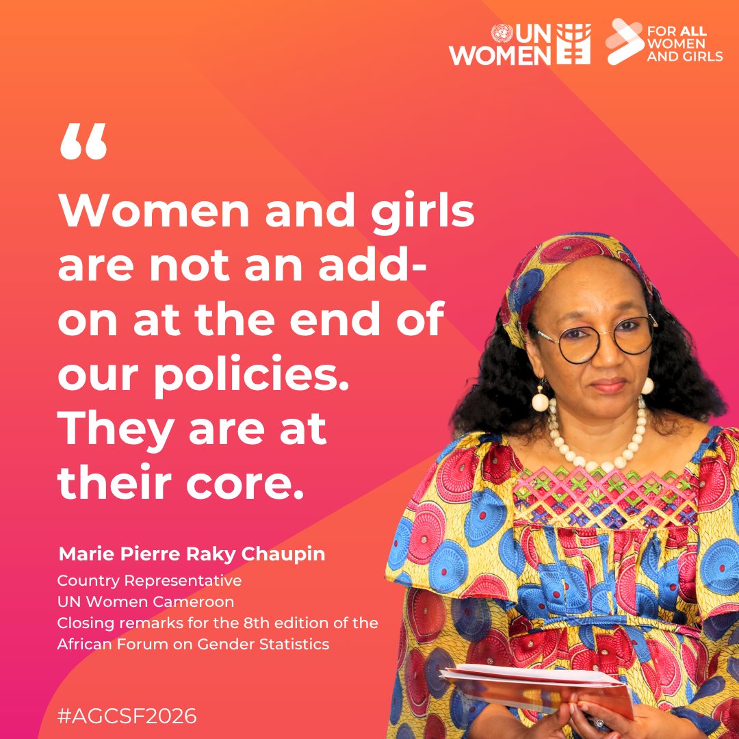 unwomenafrica's tweet photo. Women &amp; girls must be at the centre of public policies, not as an afterthought, but as a priority.

Gender statistics help ensure decisions respond to their realities, rights and aspirations.

📊 Better data leads to better decisions and outcomes #ForAllWomenandGirls

#AGCSF2026 https://t.co/5YnKz42FR2