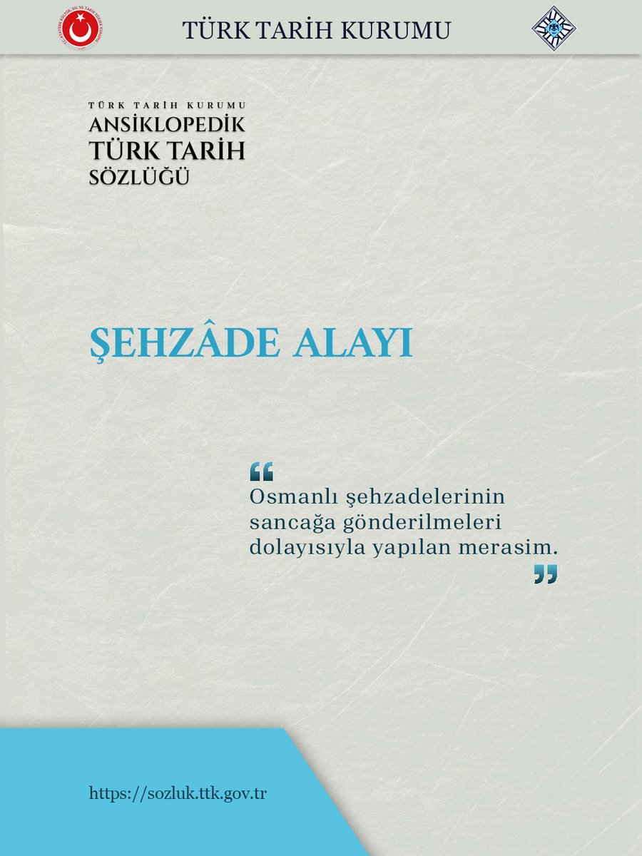ttkgovtr's tweet photo. 📌Türk Tarih Kurumu Ansiklopedik Türk Tarih Sözlüğü'nden|

#ŞehzadeAlayı: Osmanlı şehzadelerinin sancağa gönderilmeleri dolayısıyla yapılan merasim.

Maddeyi incelemek için: https://t.co/mOwyzLWUwn

#TarihSözlüğü https://t.co/1kFFt97XbS