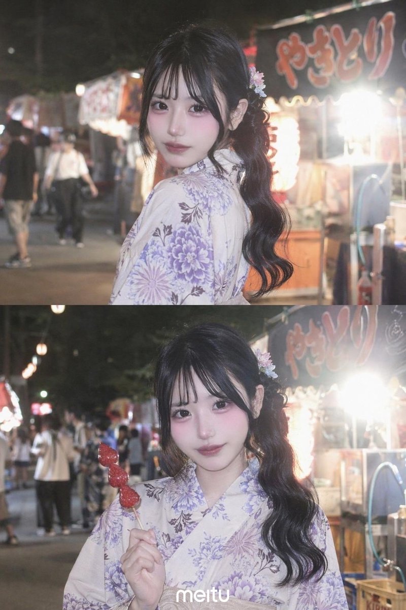 ggivegive's tweet photo. Meituの夏祭り機能かわいい＞＜ 
元画像私服なんだけど、浴衣と髪飾りまでついてやばい #pr https://t.co/zFDB6PqD1p