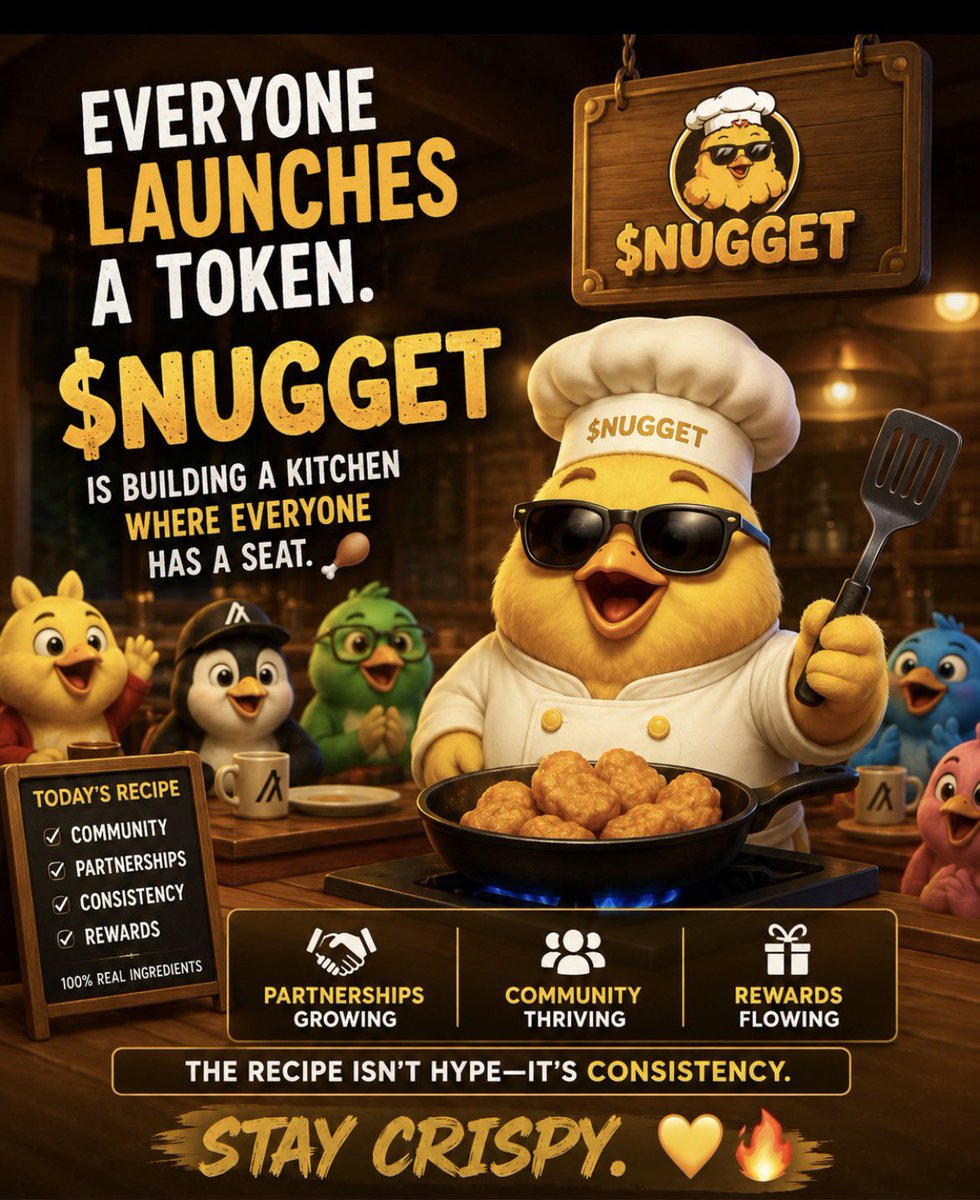 Pixieqlxw's tweet photo. Everyone launches a token.
$NUGGET is building a kitchen where everyone has a seat. 🍗

Partnerships growing.
Community thriving.
Rewards flowing.

The recipe isn’t hype—it’s consistency.

Stay crispy. 💛🔥@ChildrenOfBert 
@Donkey_DAO @NUGGETCert 
$NUGGET #Algorand #AlgoFam https://t.co/FRBNGo93nC