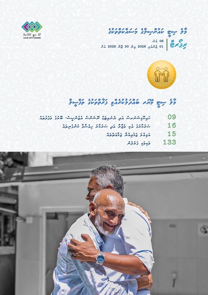 MaleCitymv's tweet photo. މާލެ ސިޓީ ކައުންސިލްގެ މަސައްކަތްތަކުގެ ރިޕޯޓް 
01 ޖަނަވަރީ - 30 ޖޫން 2026 https://t.co/ZjFKLH5m64
