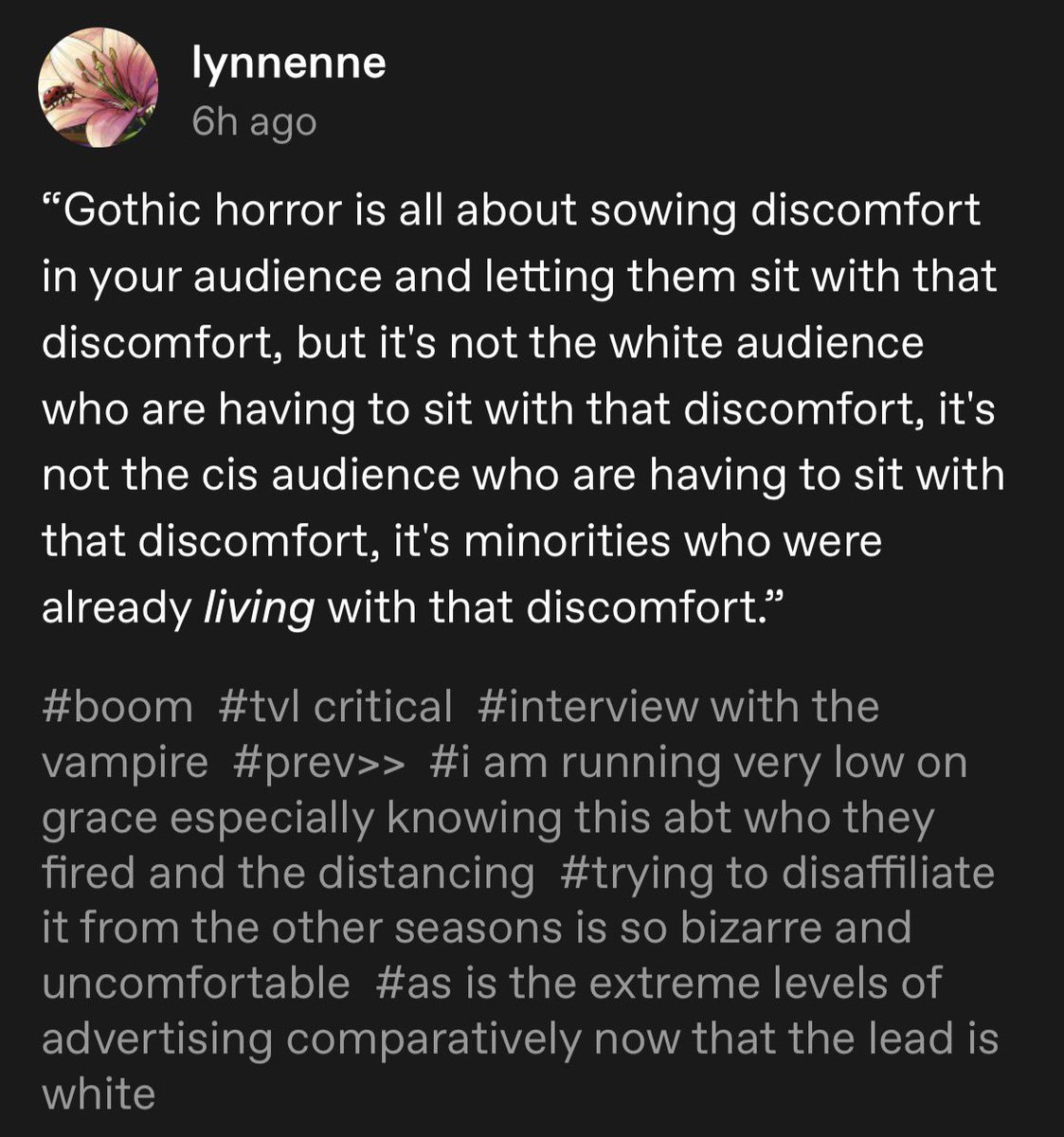 thkone66's tweet photo. in response to some of the bigoted and anti-black language being carelessly used during s3 and also reminding me why I’m so uncomfortable if the writer’s room remains the same going forward https://t.co/hxBu8zFWvZ