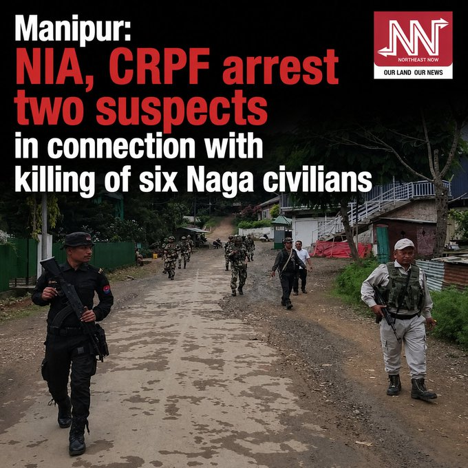 GDaaktti's tweet photo. NIA और CRPF की संयुक्त टीम ने मणिपुर में छह नागा नागरिकों के अपहरण और हत्या के मामले में दो आरोपियों को गिरफ्तार किया है। मामले में फरार अन्य संदिग्धों की तलाश और गिरफ्तारी के लिए अभियान जारी है। https://t.co/nLRBXutwiZ