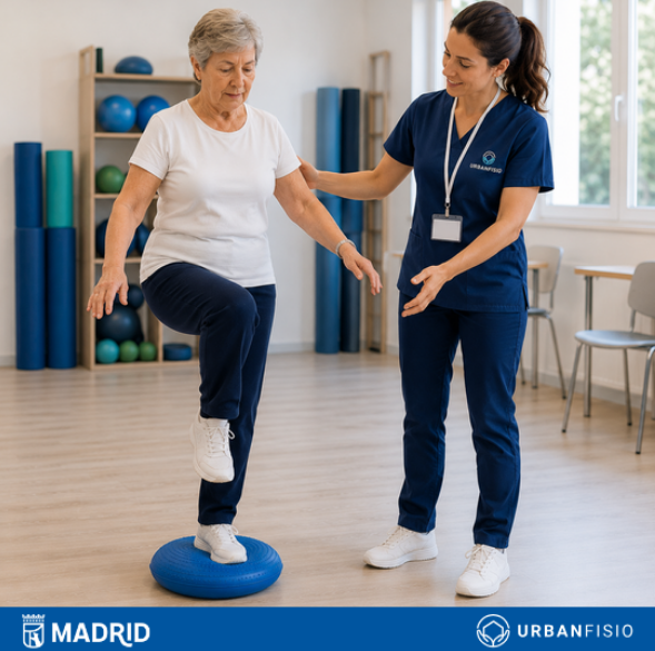 UrbanFisio's tweet photo. Sostenerse sobre un pie entrena el control y el equilibrio. En el Programa de Fisioterapia Preventiva en los Centros Municipales de Mayores del Ayuntamiento de Madrid, cada ejercicio se adapta y se acompaña de cerca para ganar estabilidad y confianza en el día a día. https://t.co/R3luOzV2Wm