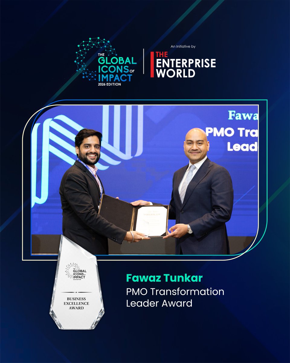 theenterprisew's tweet photo. Delivering massive projects perfectly within scope, budget, and timeline is a rare skill. Fawaz Tunkar has spent 15 years mastering it.

Proud to honor Fawaz (Head of PMO, Saudi Film Commission) with the PMO Transformation Leader Award at #GlobalIconsOfImpact 2026. https://t.co/XnpFprX1nQ