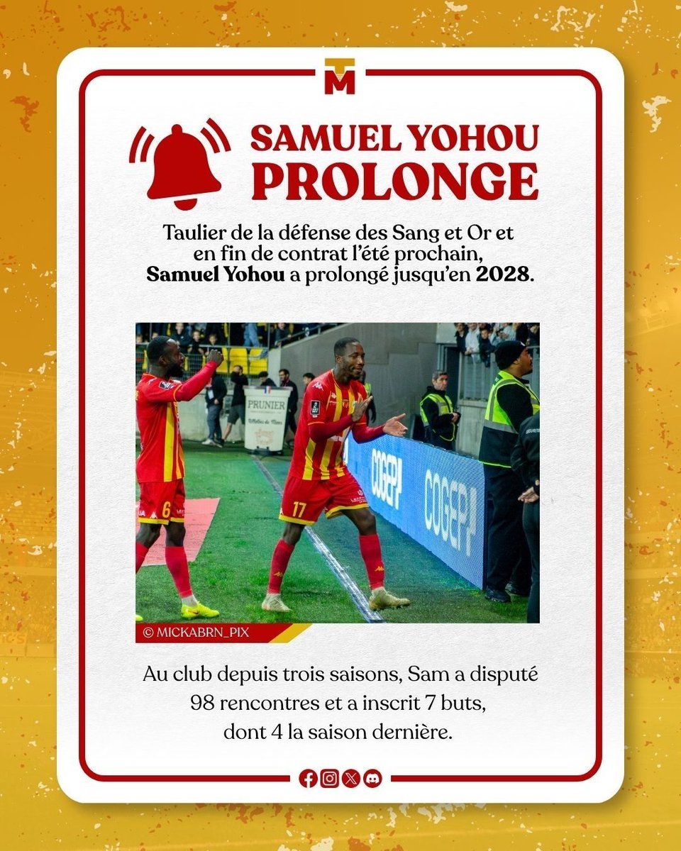 TribuneMancelle's tweet photo. ✍️ 𝗦𝗔𝗠 𝗬𝗢𝗛𝗢𝗨 𝗣𝗥𝗢𝗟𝗢𝗡𝗚𝗘 !

Vice-capitaine et taulier des Sang et Or, le défenseur central de 34 ans a prolongé jusqu’en 2028 avec le club sarthois. https://t.co/oB6u3fJzXA