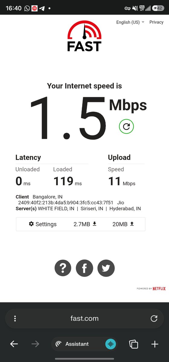 i_m_debu's tweet photo. @reliancejio @JioCare 
Is there a cable cut on reliance side download speed on 5G reduced to 1MBPS in Electronic City Bengaluru Please fix the speed issue https://t.co/C5sPBdE0cf