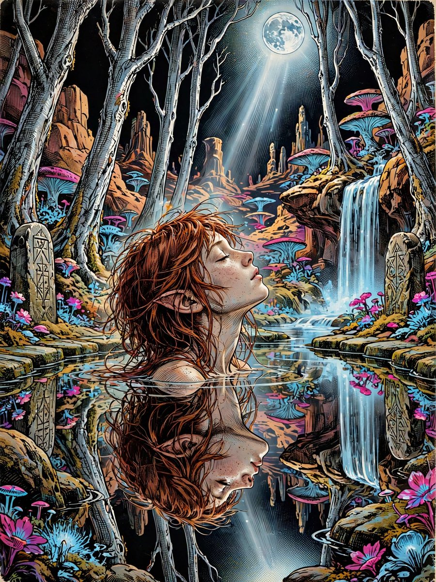 HgbrdCeline's tweet photo. #Wren "Moonlit Pool" #MuseImage #70sScifiComic https://t.co/bqjoCyIi44
