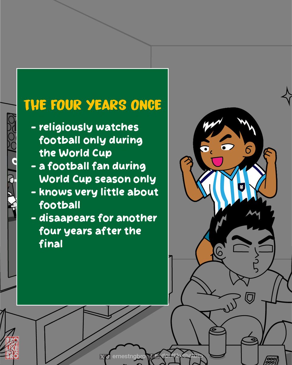 ernestngBRO's tweet photo. There is one in every friend group. 
Which World Cup fan are you? (1/3) https://t.co/t8DlwLz86q