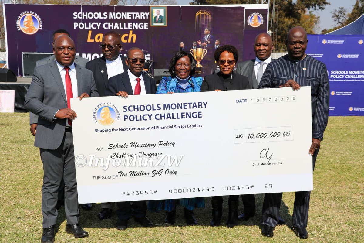 nickmangwana's tweet photo. Reserve Bank of Zimbabwe Governor, Dr John Mushayavanhu, presented ZiG 10 million towards the Schools Monetary Policy Challenge launched in Harare today. The challenge aims to equip school children with financial literacy skills and get them involved in national discourse.
#SMPC
#FinancialLiteracy