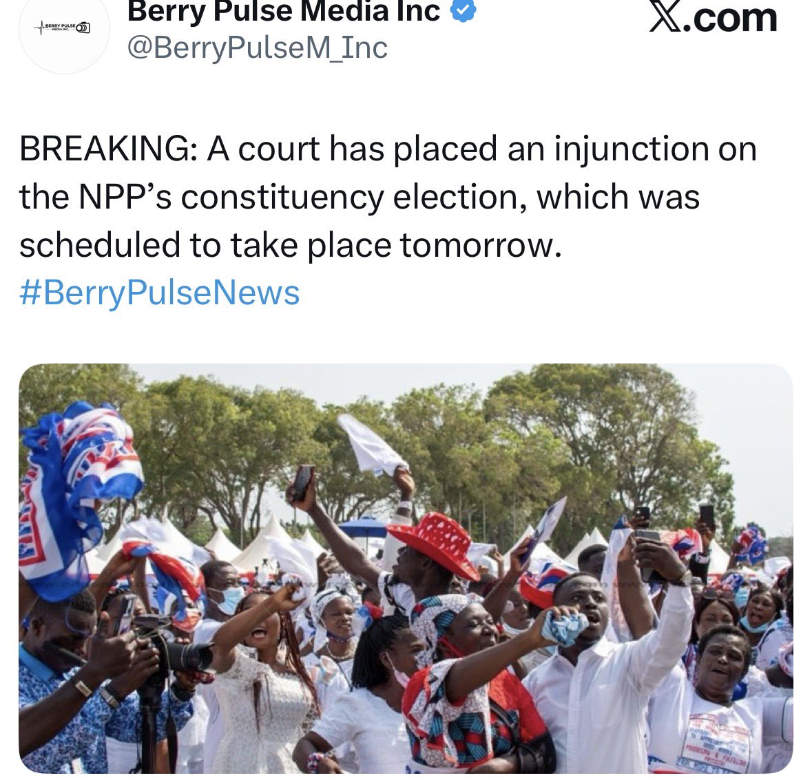 fanti_boy's tweet photo. BREAKING: A court has placed an injunction on the NPP’s constituency election, which was scheduled to take place tomorrow.
#BerryPulseNews https://t.co/c25KHo0BVU
