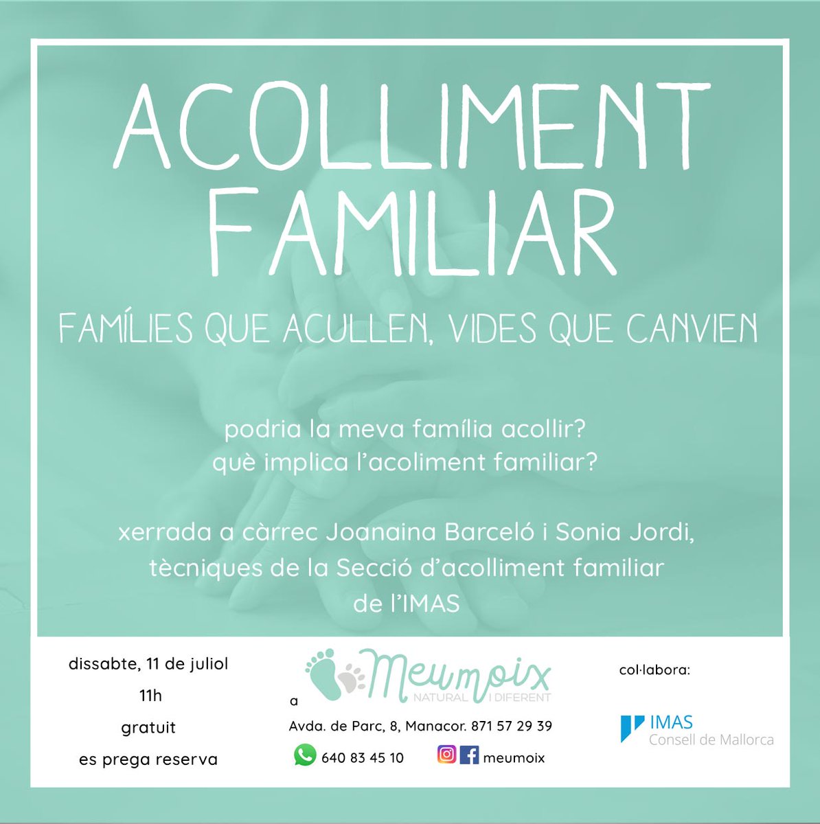 imasmallorca's tweet photo. 🎯Demà tens l'oportunitat de conèixer què és, com funciona i resoldre els teus dubtes sobre #acolliment familiar.
📅 11 de juliol ⏰ 11 h📍 Botiga Meumoix (Av. del Parc, 8, Manacor)
✅ Activitat gratuïta
📲 Reserva la teva plaça: 640 83 45 10
🏡 Acull. Fes família. https://t.co/7yysKbpbHi