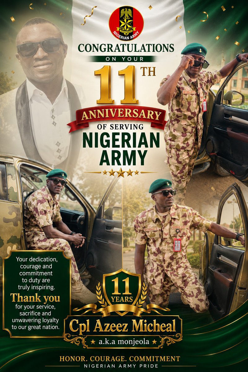 Monjeolaoluwa1's tweet photo. it is 11years of meritorious and active service.
For God and for country.
#HappyAnniversary #toall #Team15/ #73Nationwide https://t.co/LfoOdqrJqD