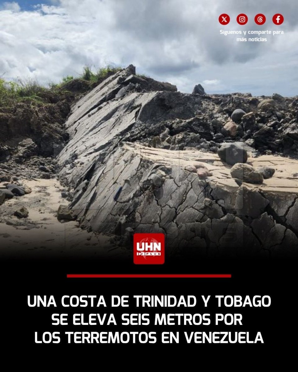 UHN_Plus's tweet photo. 🇻🇪🇹🇹‼️| Como consecuencia de los terremotos en Venezuela, una de las costas de Trinidad y Tobago sufrió un hecho impactante: el suelo se elevó seis metros en Galfa Point. Este suceso está siendo evaluado y estudiado por la Universidad de las Indias Occidentales y el centro de investigación sísmica.