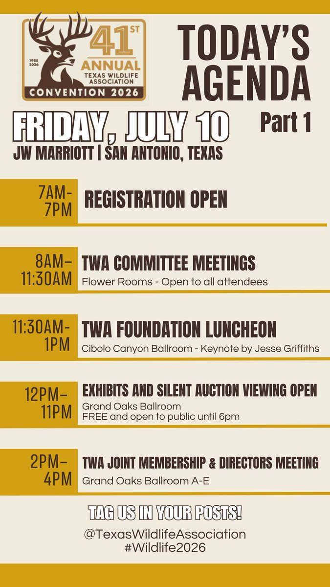 texaswildlife's tweet photo. Day ✌🏼! Registration opens at 7am. See y’all soon! #Wildlife2026 https://t.co/t1q3HSVnvY