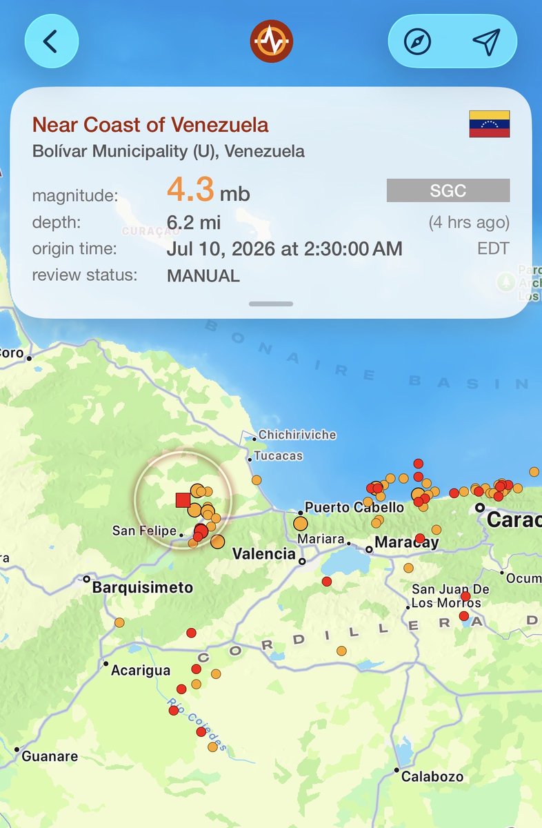 AndrewsAbreu's tweet photo. #URGENTE Durante la madrugada se registraron 11 sismos al norte de Venezuela; el de mayor magnitud fue de 4.3, localizado nuevamente en San Felipe, Yaracuy.

#ENDESARROLLO https://t.co/0JJwuvSPLF