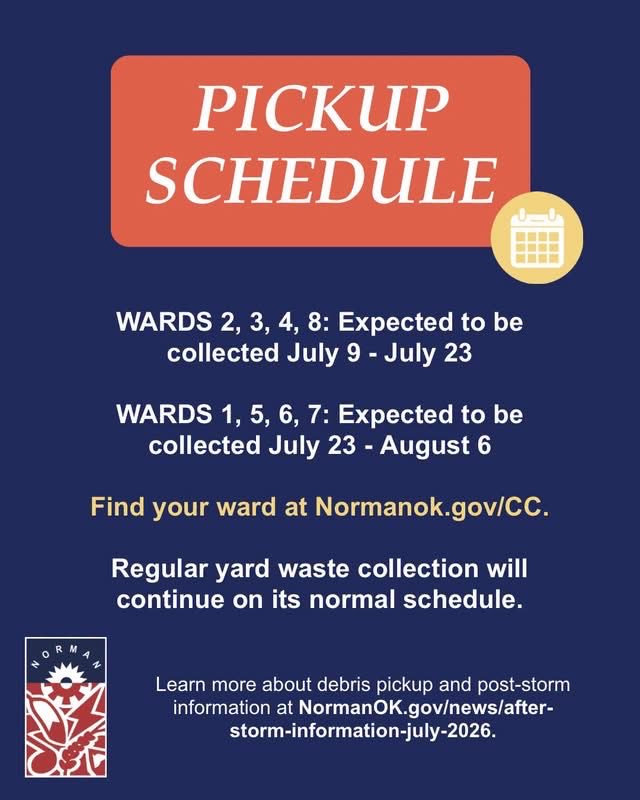 cityofnormanok's tweet photo. Storm debris pickup has begun!

🌳 Place storm debris in the public rights-of-way
🪵 Separate vegetative debris from construction &amp; demo debris.
🚫 Keep debris away from any obstructions

Learn more: https://t.co/v55sMgPac6 https://t.co/GLTREiBuVU
