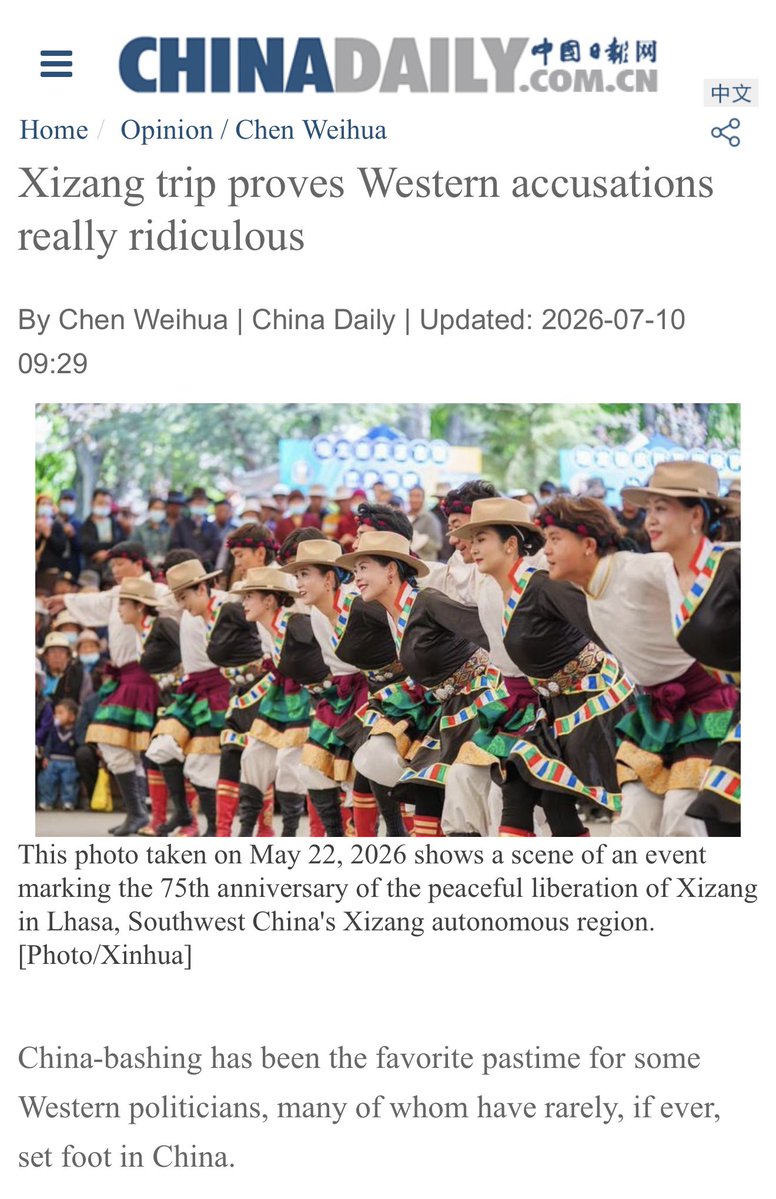 chenweihua's tweet photo. All the Western BS! I’ve spent the past 4 weeks traveling in the ethnic Tibetan regions and talked to many Tibetans. They would laugh at those ignorant allegations by Westerns politicians and media. https://t.co/RREALEePcD https://t.co/CUQfwmwj2A