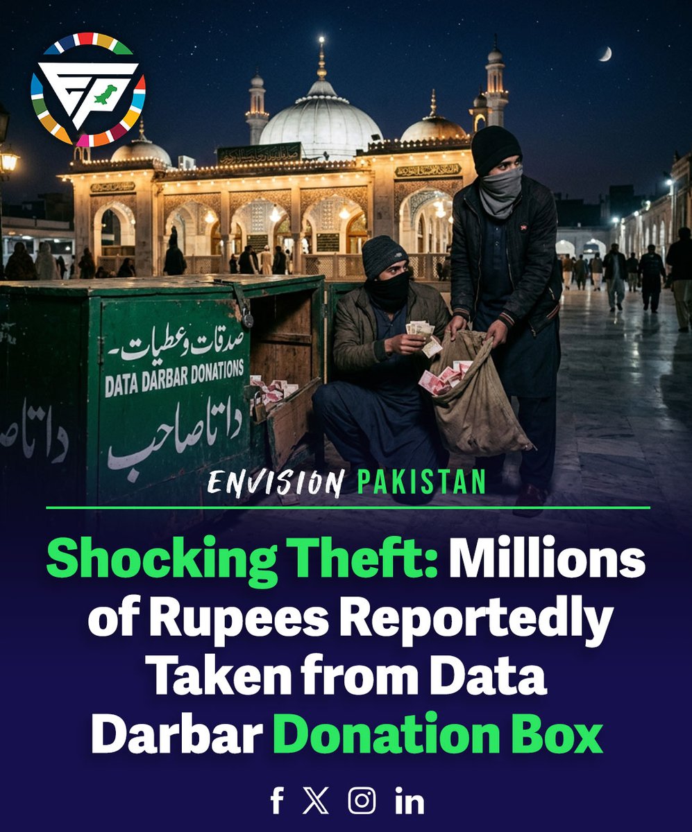 EnvisionPak's tweet photo. 🚨🕌 Millions of rupees were reportedly stolen from Data Darbar's donation box, triggering a major investigation. The shocking incident has raised serious questions about the security of public donations.
#BreakingNews #DataDarbar #Lahore #Pakistan #EnvisionPakistan https://t.co/NpRvM3bo9q