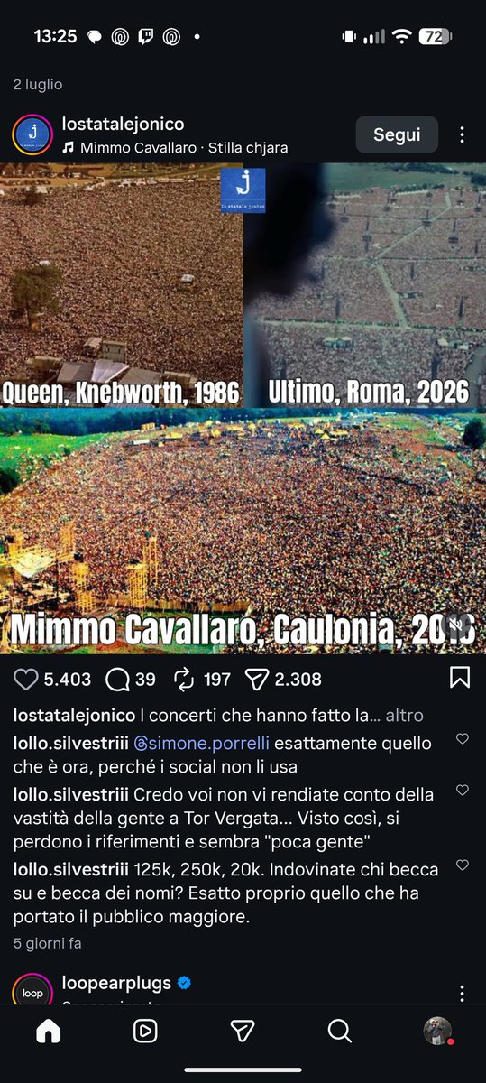 spacelolloo's tweet photo. Com tutto il rispetto che posso nutrire per i Queen (non per l'altro tipo perché non ho idea di chi sia) ma si sta paragonando un evento da 125k vs 250k vs 20k. 
E Ultimo becca su... 
"Eh però non si può paragonare i Queen ad Ultimo" 
"Mimmo coso asfalta Ultimo" 
Boh raga che boh https://t.co/0tEvpum1aC