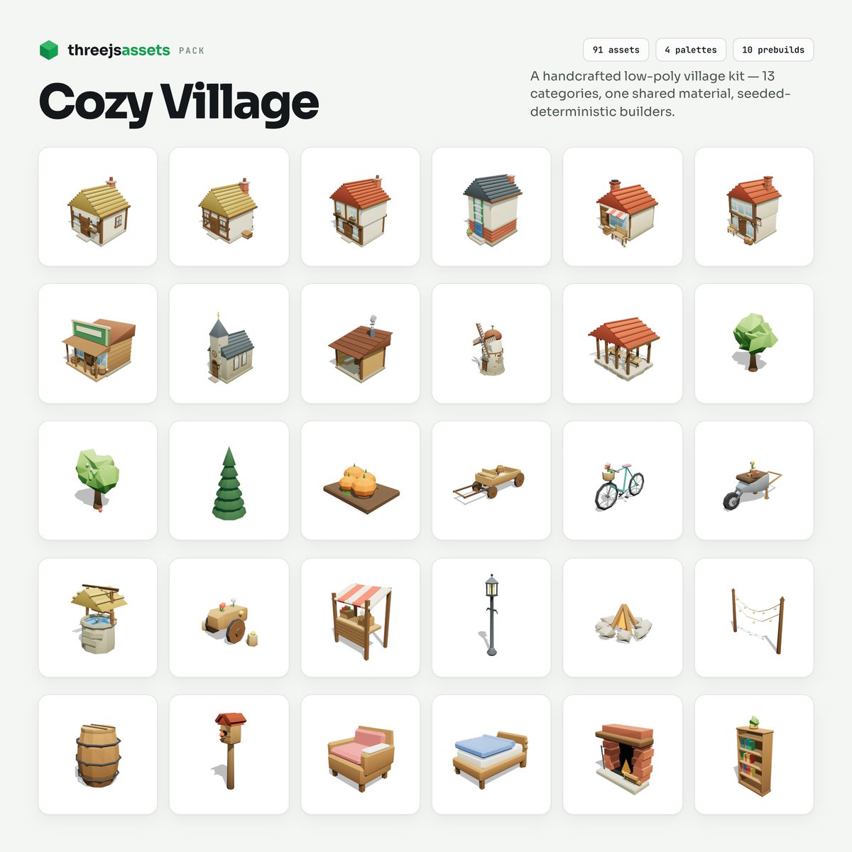 threejsassets's tweet photo. Cozy Village asset pack for ThreeJS is dropping next week! https://t.co/cCGbiFB2ux