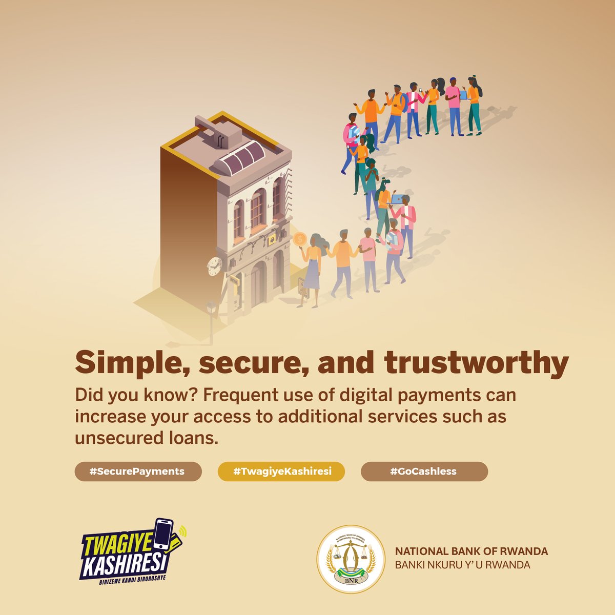 CentralBankRw's tweet photo. 💳Every digital transaction can contribute to your financial journey.
By moving beyond cash and embracing secure digital transactions, individuals can strengthen their access opportunities that support their financial goals.
#GoCashless
#BNREngage
#KnowYourCentralBank https://t.co/5jyZihTu1b