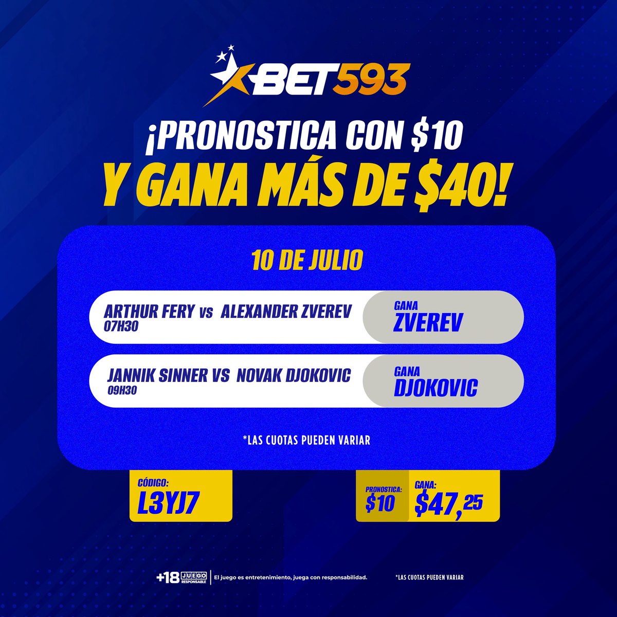 bet593's tweet photo. ¡Solo los gigantes soportan esta presión! 🎾👑

Revisa el carrusel, aplica nuestra estrategia y multiplica tu saldo sin dudar. Toma el control de la jugada, ¡porque es de ECUATORIANOS pronosticar TODO! 💥💸👇

Pronostica en Bet593.

#Bet593 #GanoConBet593 https://t.co/EOOLSB4Rts