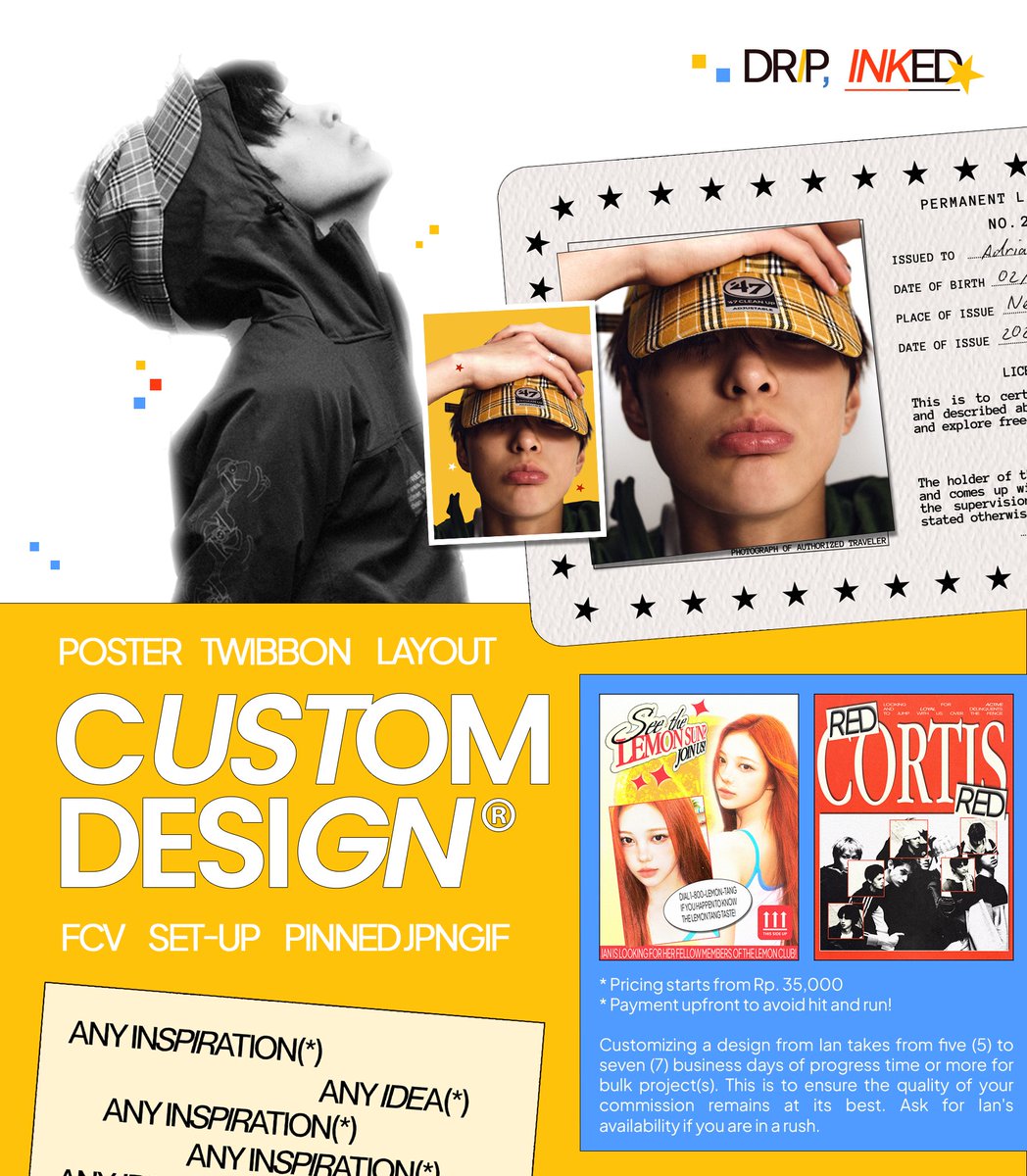 DRIPINKED's tweet photo. Hello, my name is Ian and I do custom graphic design! 

My service is available for but not limited to: friendship CV(s), twibbon, custom layouts, digital poster, pinned posts, and set-up for business accounts ☻

Hit me up to see more › [#bealanja] https://t.co/4EoZErcdLB