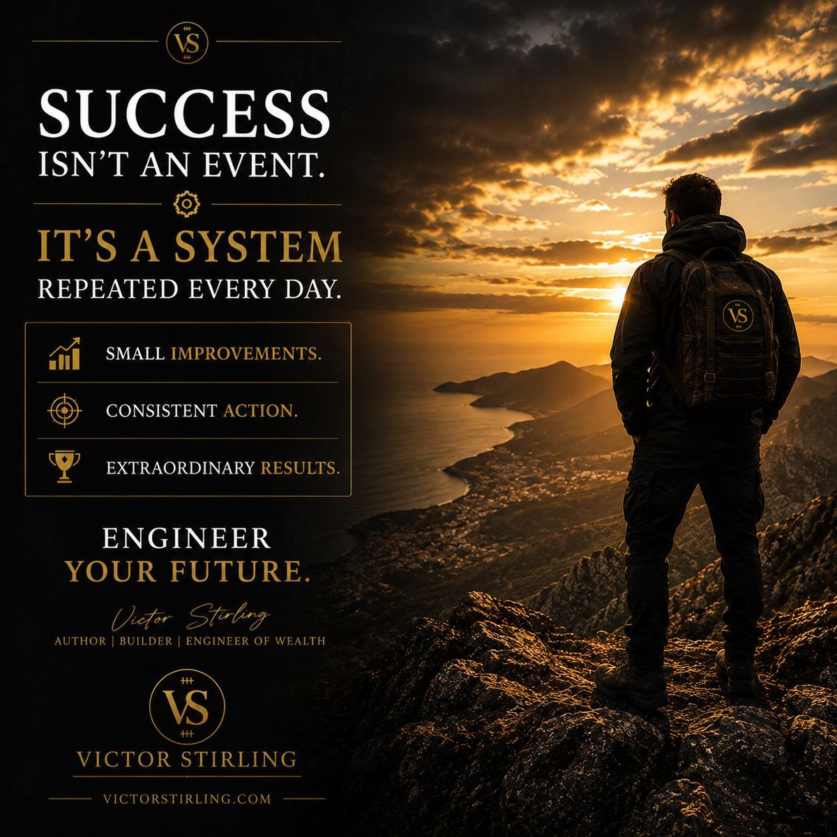 VictorStirlingX's tweet photo. Success isn't an event.

It's a system repeated every day.

Small improvements.
Consistent action.
Extraordinary results.

Engineer your future.

Victor Stirling

#VictorStirling #TheWealthMachine #Systems #BuilderMindset #Consistency #Progress #Success #Legacy https://t.co/3bnDR7oJIE