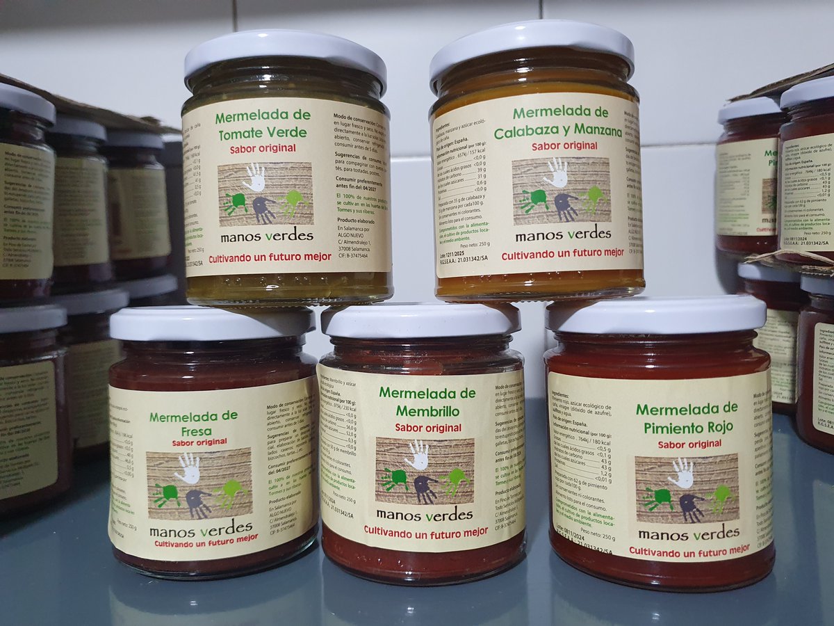 manosverdesSA's tweet photo. MERMELADAS ARTESANALES CON AZÚCAR DE CAÑA ECOLÓGICO
Productos de huertas propias, con métodos tradicionales de cultivo y sin aditivos.
Tenemos mermeladas de:  
- Tomate verde
- Membrillo
- Calabaza y manzana
- Calabaza y naranja
- Pimiento rojo
- Calabacín
https://t.co/IESxhyVZUr https://t.co/IUgDqsAjQP