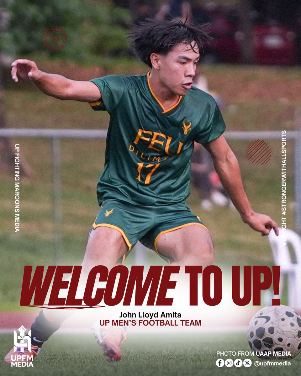 upfmmedia's tweet photo. BRAVE CHANGE ⚽️

Another Baby Tamaraw, this time from a family filled with green and gold, makes a brave change and commits to @upmensfootball for #UAAPSeason89 ✨ Welcome to UP, Jumong Amita! 💚❤️

#UPFight✊🏼 #StrongerWithAllSports💪🏼 #UPMFT https://t.co/KxIu2obVH7