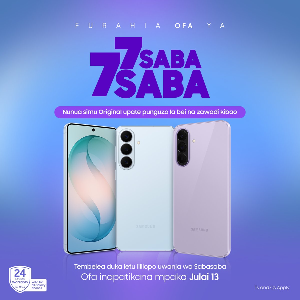 SamsungMobileTz's tweet photo. Huu ndio wakati wa kupata Galaxy inayokufaa kwa thamani zaidi.
Siku chache zimesalia. Karibu tukuhudumie dani ya viwanja vya Saba Saba ujionee ofa za kipekee kwenye simu mbalimbali za Samsung Galaxy.
#SabaSaba #GalaxyYakoVibeYako https://t.co/zHWg4Ga15N