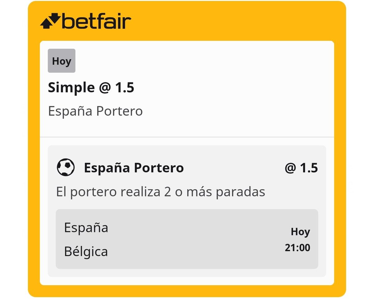 FPAnalyticsES's tweet photo. ⚽ ESPAÑA 🇪🇦 - BELGICA 🇧🇪

🏠 BetFair
💰 CUOTA 1.50
📊 STAKE 2.5
📝

- Es cierto que Unai no ha tenido mucho trabajo en lo que llevamos de Mundial. Pero hoy jugamos unos cuartos de final frente a Bélgica.

Bélgica es el equipo más ofensivo con el que vamos a jugar hasta ahora. 
- Promedia 21.4 remates este mundial, 6.4 remates a Puerta.

Aunque España domine la posesión, Bélgica necesita muy poco para generarte peligro y en este caso remates a puerta.

🧠 RECOMENDACION: +2.5 Paradas a c. 2,72 en 1xbet.

🔞 APUESTA RESPONSABLE
