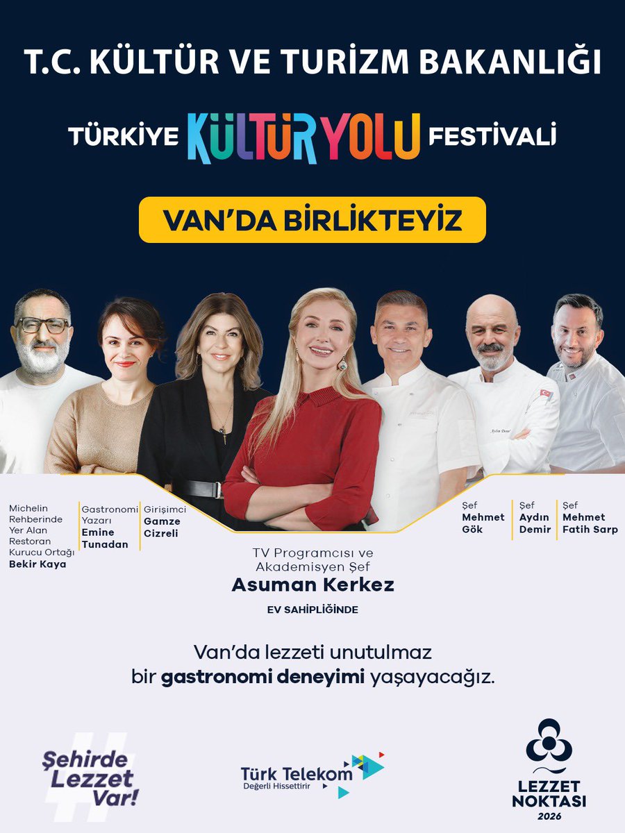 fatihsarp_'s tweet photo. T.C. KÜLTÜR VE TURİZM BAKANLIĞI
TÜRKİYE KÜLTÜR YOLU FESTİVALİ – VAN

Memleketim Van’da, Türkiye Kültür Yolu Festivali kapsamında şef olarak yer almak benim için büyük bir gurur ve tarifsiz bir mutluluktur.

Doğup büyüdüğüm bu kadim şehrin eşsiz gastronomisini, coğrafi işaretli ürünlerini ve dünyaca ünlü Van kahvaltısını anlatacak olmak benim için sadece bir görev değil, aynı zamanda memleketime karşı taşıdığım sorumluluğun da bir parçasıdır.

Van; tarihi, doğal güzellikleri, kültürü ve zengin mutfağıyla ülkemizin en özel şehirlerinden biridir. Bu değerleri daha geniş kitlelere tanıtmak için festival boyunca sizlerle bir arada olmaktan onur duyacağım.

Memleketimin lezzetini ve kültürünü kendi memleketimde anlatmak, bir şef olarak yaşayabileceğim en büyük gururlardan biridir. Hepinizi bekliyorum.

#TürkiyeKültürYoluFestivali #Van #VanGastronomisi #VanKahvaltısı
@vankulturizm @turkiyeky @tcvanvaliligi @vantsokurumsal
