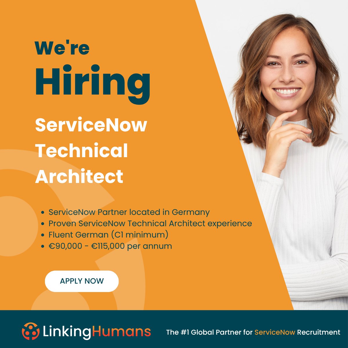 LinkingHumans's tweet photo. 🚨 HOT JOB FRIDAY 🚨
💥 ServiceNow Technical Architect
📍 Germany (Remote)
💶 €90k to €115k
C1 German required. Must be based in Germany and eligible to work there without sponsorship.
📩 DM us for details.
#ServiceNow #ServiceNowJobs #GermanyJobs #Hiring https://t.co/WQYFSU3van