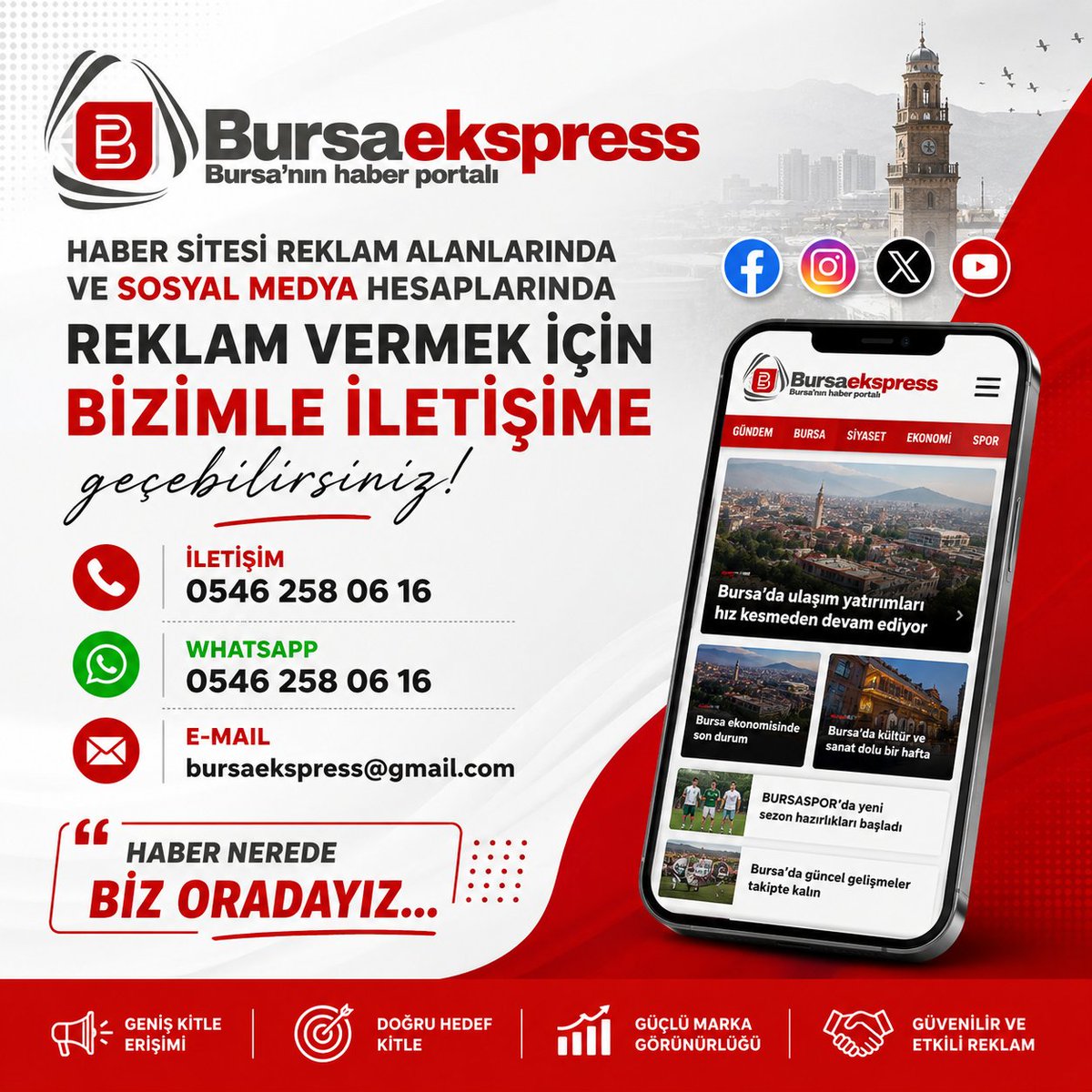 Bursaekspress's tweet photo. Markanızı daha fazla kişiye ulaştırın!
https://t.co/OMEWRE0yB2 haber sitesi ve sosyal medya hesaplarımızda reklam vererek binlerce kişiye ulaşabilirsiniz.
📞 0546 258 06 16
💬 WhatsApp: 0546 258 06 16
📧 bursaekspress@gmail.com
Haber Nerede, Biz Oradayız...
#BursaEkspress #Bursa https://t.co/9ue1vxUCqk