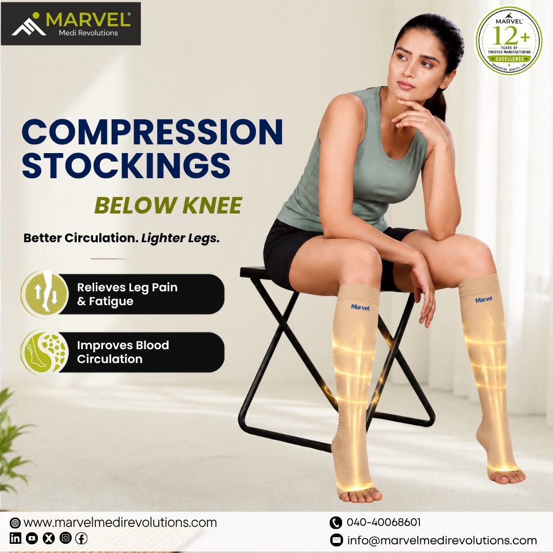 marvelmedirev's tweet photo. Marvel Compression Stockings – Below Knee provide firm Class 2 Compression to support better leg circulation and everyday comfort.
#CompressionStockings #BelowKneeCompression #MadeInIndia #MarvelMediRevolutions #DVT #DeepVeinThrombosis #BloodClots #VascularHealth #LegSwelling https://t.co/h3wxCfHdbH