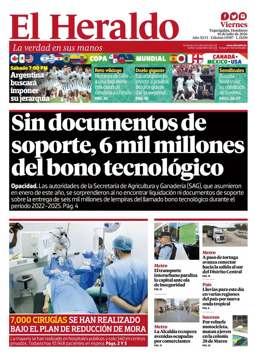 Hondurasbig's tweet photo. 🇭🇳 | #𝐇𝐨𝐧𝐝𝐮𝐫𝐚𝐬
🗓 | #𝟏𝟎𝐃𝐞𝐉𝐮𝐥𝐢𝐨 —𝟐𝟎𝟐𝟔
📰 | Así amanecen hoy las #𝐏𝐨𝐫𝐭𝐚𝐝𝐚𝐬 de los principales #𝐌𝐞𝐝𝐢𝐨𝐬𝐃𝐞𝐂𝐨𝐦𝐮𝐧𝐢𝐜𝐚𝐜𝐢ó𝐧 del país.

💬 ¡#𝐅𝐞𝐥𝐢𝐳𝐕𝐢𝐞𝐫𝐧𝐞𝐬𝐀𝐓𝐨𝐝𝐨𝐬 !!

——— 🧵 Deslizá el hilo https://t.co/fMuOaMvNbo