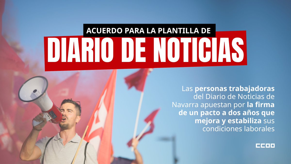 ccoonavarra's tweet photo. ✊🔥Organizarse en @CCOO da resultado.

La plantilla del @NoticiasNavarra ha conseguido un acuerdo para mejorar sus condiciones salariales y sus días de descanso. 

🫰Zorionak zuen lan bikainagatik! https://t.co/240lYRX0Vc