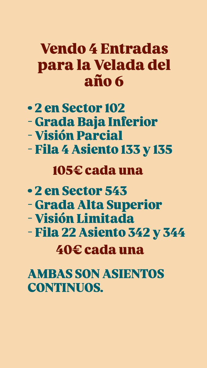 suaa_loved's tweet photo. HOLAAA
Vendo estás entradas, pude conseguir en su momento 6 para toda mi familia y estás nos quedan de más u.u

SOLO BIZUM O TRANSFERENCIA BANCARIA

estafadores abstenerse.
#LaVeladadelAño6
#LaCartuja https://t.co/2rqGGTmZhL