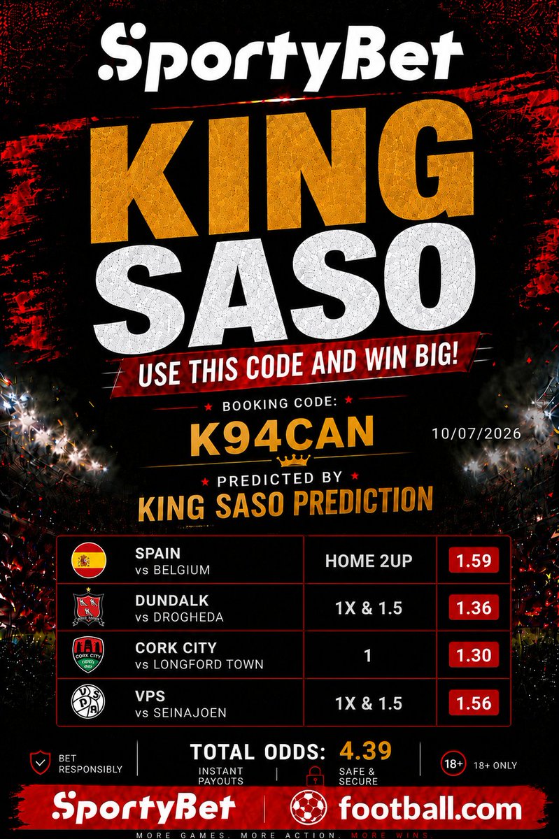 SasoPredictions's tweet photo. Today's free pick: 4.39 odds
Booking code K94CAN

LIKE AND RETWEET TO SUPPORT US. FOLLOW US AND TURN ON NOTIFICATION SO YOU DON'T MISS OUR POST. Bet responsibly +18 https://t.co/IKrUDc8kbl