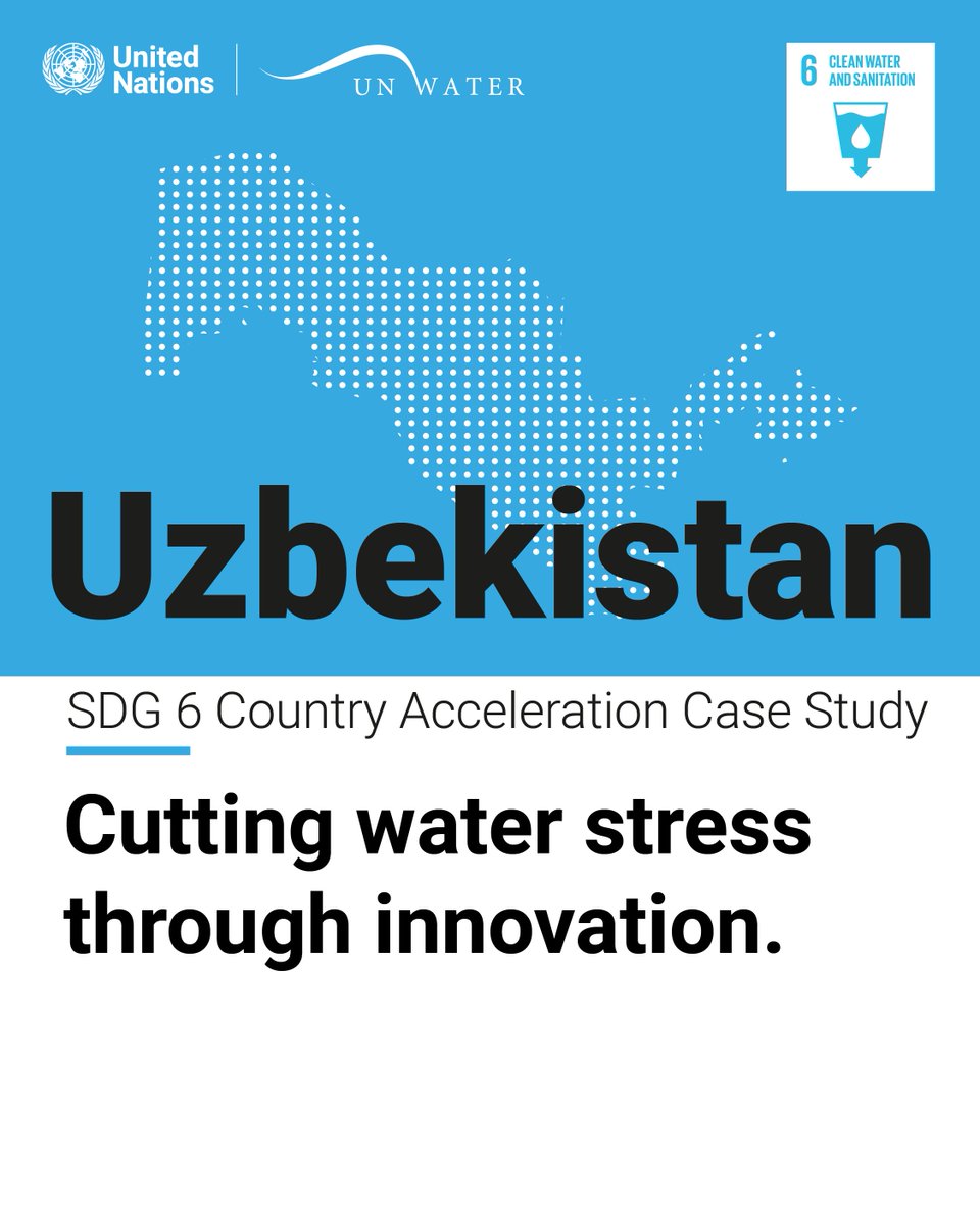 UN_Water's tweet photo. 🇺🇿 #Uzbekistan dramatically reduced water stress in just four years.

Water-saving technologies, smart monitoring and strong political leadership helped drive progress.

#SDG6 🔗https://t.co/bybXj49ZAF https://t.co/f39pyh6w4U