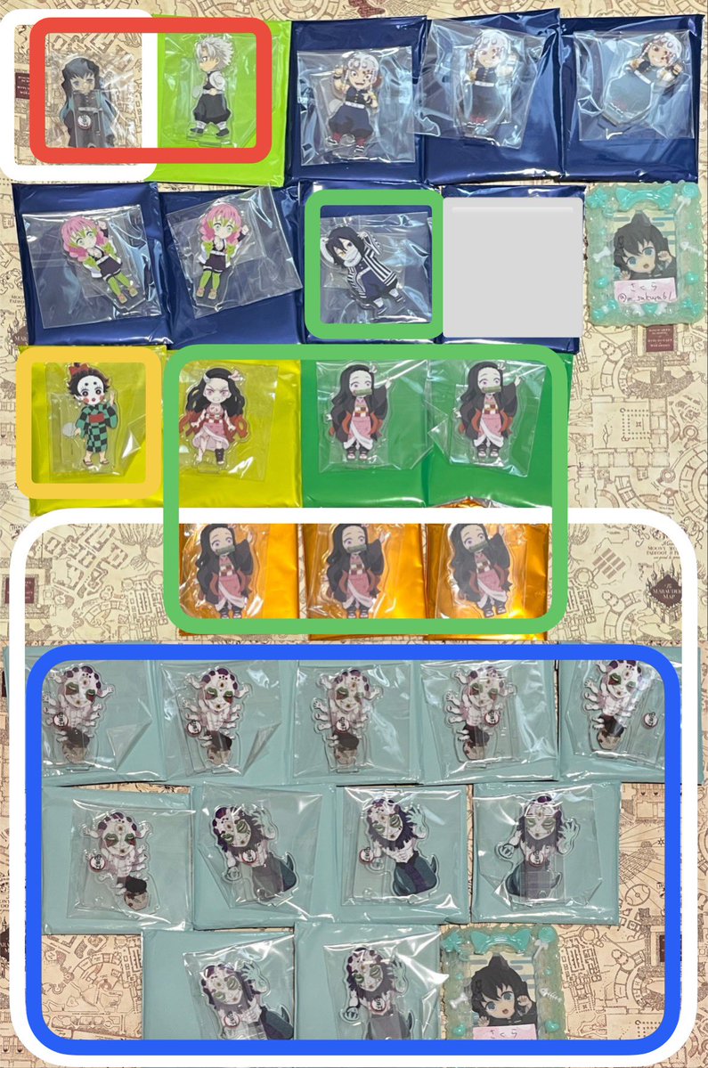 m_sakura61's tweet photo. 【交換譲渡】鬼滅の刃 繋がる大集合 アクスタ 繋がる アクリルスタンド
(譲)無一郎、実弥、宇髄、蜜璃、伊黒、善逸、禰豆子、炭子、悲鳴嶼、あまね、玉壺、義勇、錆兎、玄弥
(求)3枚目の蜜璃、お館様または定価+送料(玉壺は500円)
※白枠は初販分です
※交換＋譲渡も可能
↓条件 https://t.co/92uLa9qfB1