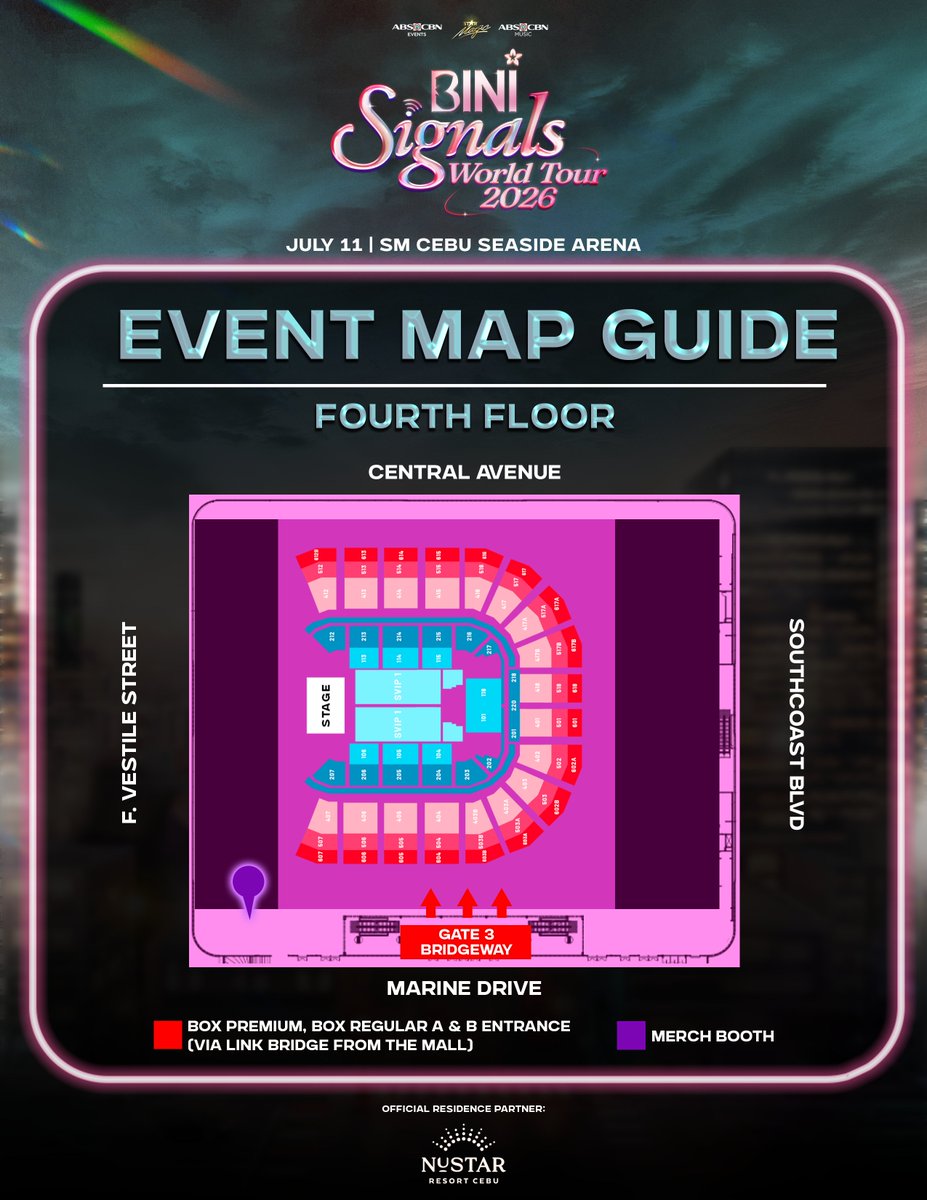 BINI_ph's tweet photo. To ensure everyone's safety amid the inclement weather, event perks will now be distributed upon entry to the venue.

Please head directly to your assigned entrance upon arrival.

Thank you for your understanding and cooperation. Stay safe, Blooms! See you tomorrow!

#BINI #BINI_SIGNALS_WORLDTOUR_2026 #BINI_SIGNALS_CEBU